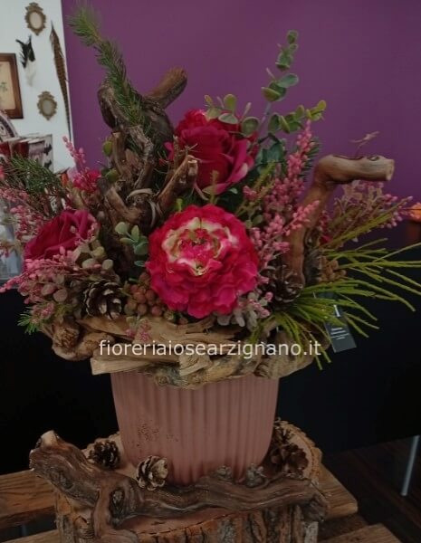 INVERNO ROSA- CENTROTAVOLA SECCHI E STOFFA